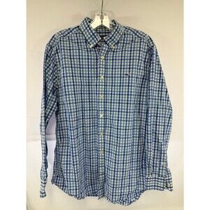 Vineyard Vines Slim Fit Whale Shirt Size Large Mens 100% Cotton Blue Plaid